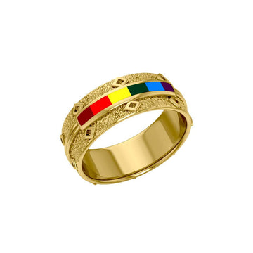 Rainbow Color Inlay Solid Gold Band Ring GJR259 - Jewelry
